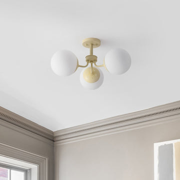 Olivier 23.5" 3-Light Bohemian Farmhouse Iron/Frosted Glass LED Semi Flush Mount